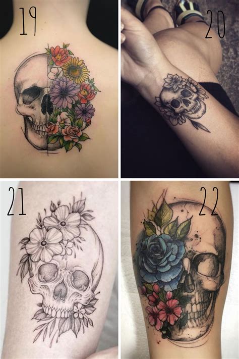 27 Beautiful Skull And Flower Tattoo Ideas Tattooglee Feminine