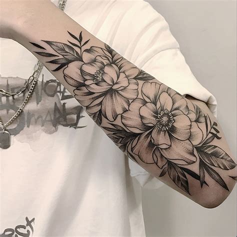 2Pcs Flower Semi Permanent Tattoo Floral Half Sleeve Temporary Tattoo