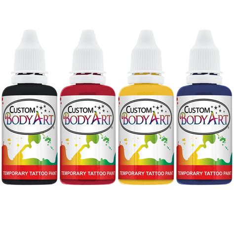 4 Primary Color Airbrush Temporary Tattoo Body Painting Set Black Red