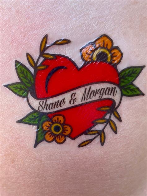 8 Heart Name Tattoos Custom Temporary Tattoo Sheet Traditional Heart
