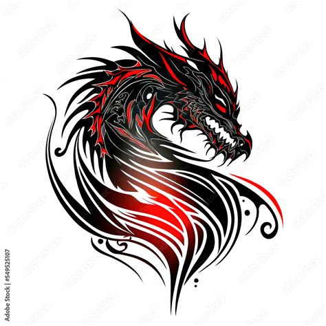 A Black And Red Dragon Tattoo Design On A White Background Stock