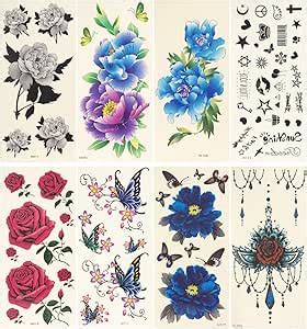 Amazon Com Wrapables Floral Temporary Tattoo Body Art Water Tattoos 8 Sheets Cool Floral Beauty Personal Care