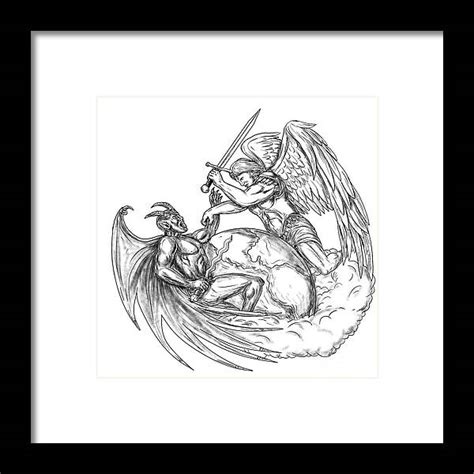 Angel Fighting Demon Over Earth World Tattoo Wood Print Angel Fighting Demon Over Earth World Tattoo Wood Print