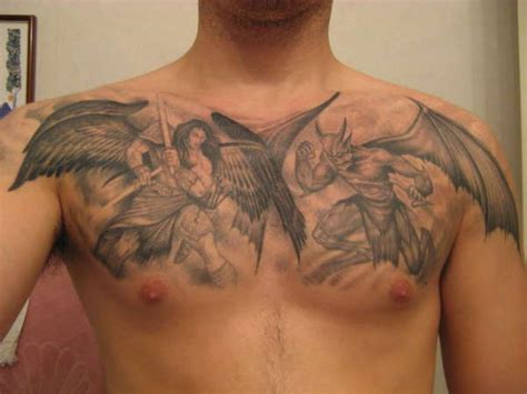 Angels And Demons Chest Tattoos