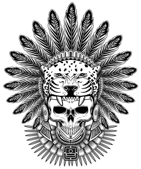 Aztec Jaguar Warrior Skull T Shirt By Sixth Cycle Black Large Aztec Jaguar Warrior Skull T Shirt By Sixth Cycle Black Large