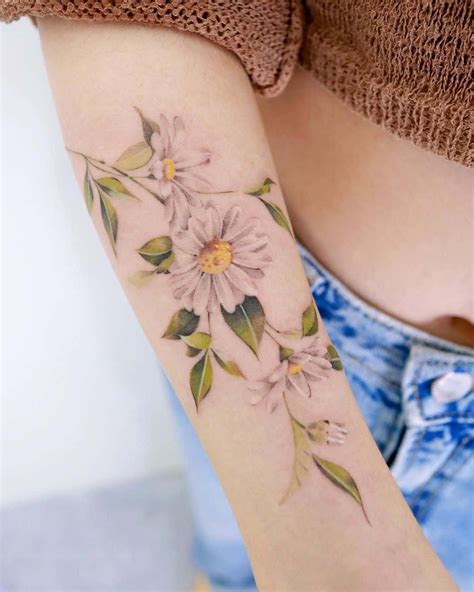 Beautiful Realistic Daisy Floral Flower Forearm Tattoo Ideas For Women Beautiful Realistic Daisy Floral Flower Forearm Tattoo Ideas For Women