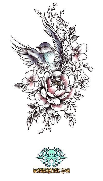 Bird Surrounded By Flowers Best Temporary Tattoos Wannabeink Com
