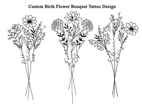 Birth Flower Bouquet With 3 Names Family Birth Month Tattoo Etsy Birth Flower Bouquet With 3 Names Family Birth Month Tattoo Etsy