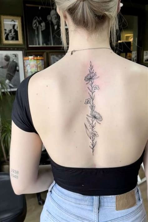 Birth Flower Spine Tattoo Small Tattoos Spine Tattoos For Women