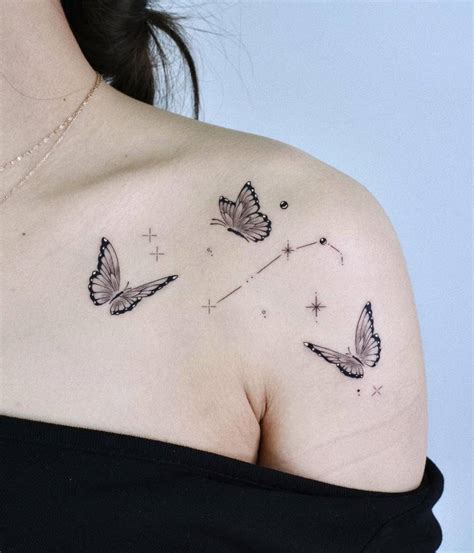 Butterflies And Aries Constellation Tattoo Located On