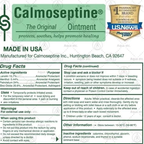 Calmoseptine Ointment 4Oz 113G Zinc Oxide Petrolatum Menthol Lanolin