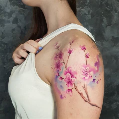 Cherry Blossoms Tattoo On Shoulder