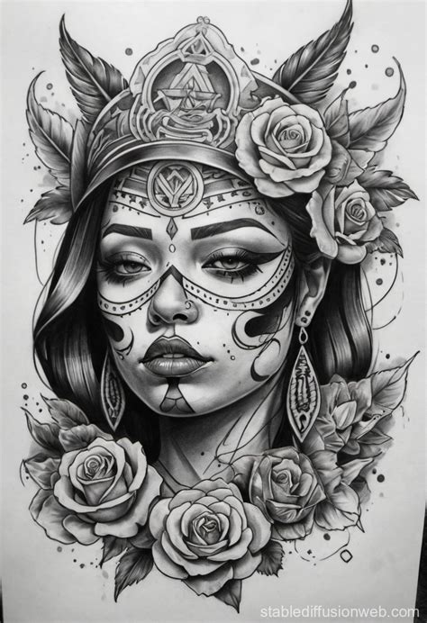 Chicano Tattoo Sketch Design Stable Diffusion Online Chicano Tattoo Sketch Design Stable Diffusion Online