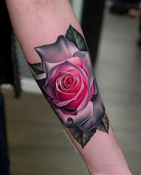 Color Realism Rose Tattoo By Andres Acosta Tattoos Forearm Tattoos