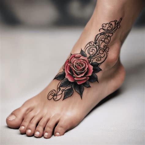 Colorful Rose Tattoos On Foot