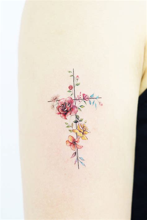 Cross With Flowers Tattoo