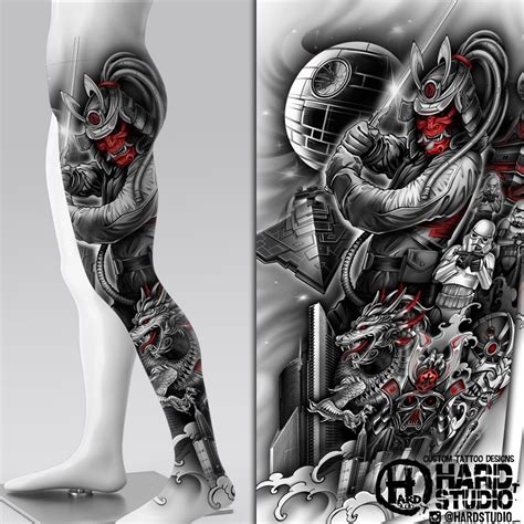Custom Tattoo Designs Samurai Mask Japanes Leg Dragon