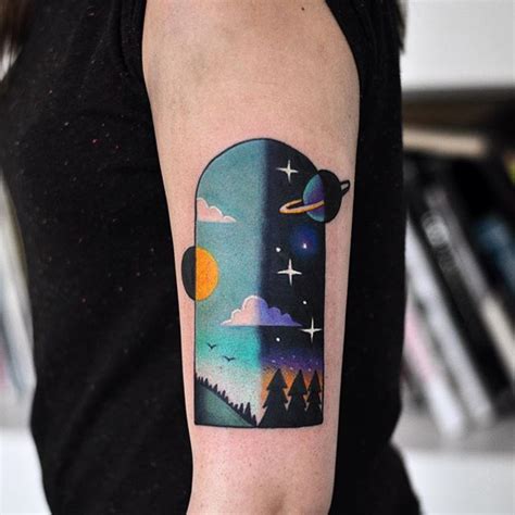 Day And Night Sky Tattoo Tattoogrid Net