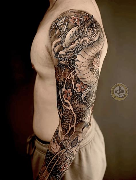 Dragon Koi Tattoo Sleeve Dragon Koi Tattoo Design Samurai Tattoo