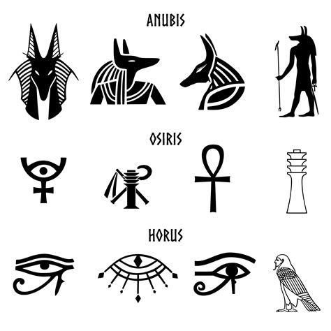 Egyptian Gods Hieroglyphics Symbol Set 1 Anubis Osiris And Horus
