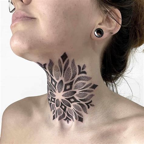 Female Front Neck Throat Tattoos