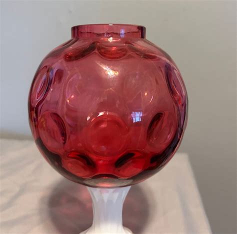 Fenton Cranberry Thumbprint Ivy Ball With Milk Glass Pedestal Etsy