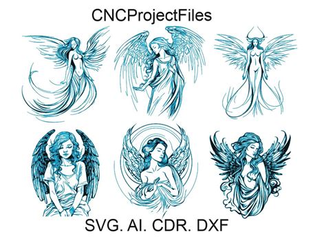 Girl Angel Set Angel Tattoo Modern Angel Svg Dxf For Laser Engraving