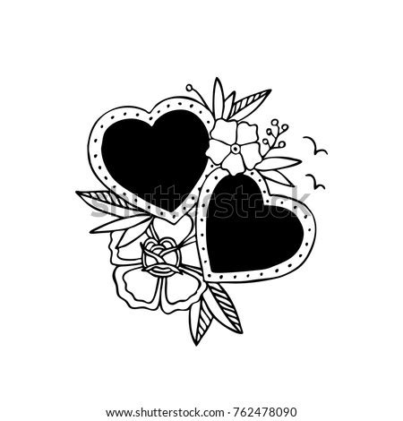 Hearts Flowers Traditional Tattoo Flash Stock Vector Royalty Free 762478090 Shutterstock