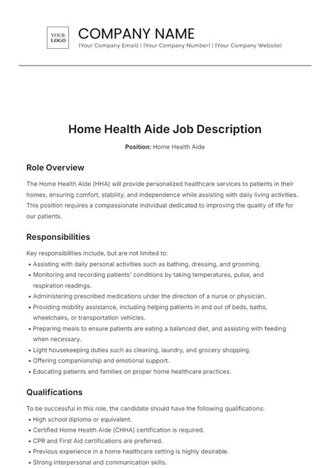 Home Health Aide Job Responsibilities