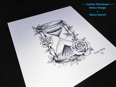 Hourglass Tattoo Design With Flowers