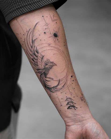 Intricate Black And Gray Phoenix Tattoo On Forearm With Sharp Details