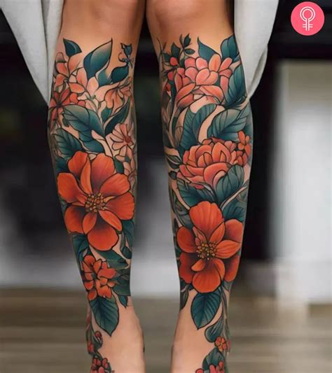 Leg Tattoos With Flowers Watercolor Tattoo Design