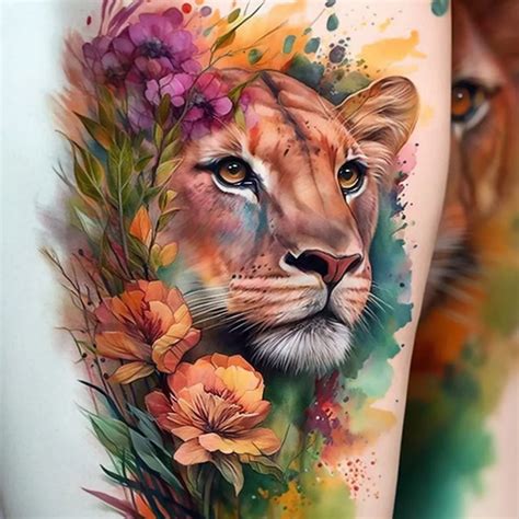 Lion Thigh Tattoo Male Watercolor Tattoo Design