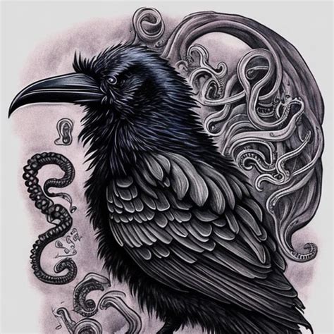 Lovecraftian Style Raven Bird Tattoo Openart