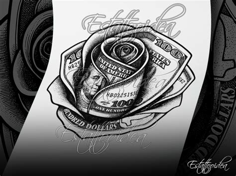 Money Rose Tattoo 100 Bill Rose Tattoo Dollar Rose Cash Rose Design Dollars Rose Tattoo Wealth Tattoo Dollar Flower Tattoo Etsy