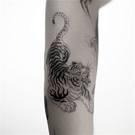 Neo Japanese Style Tiger Tattoo Located On The Forearm