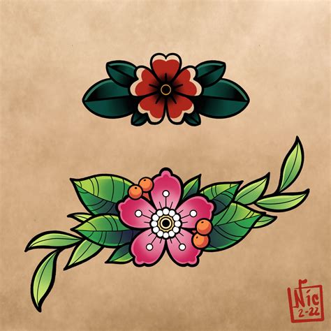 Neo Traditional Flower Tattoo