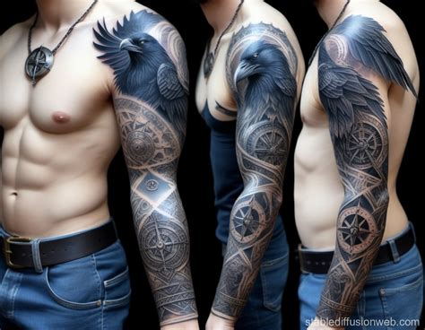 Norse Themed Full Arm Sleeve Tattoo Design Stable Diffusion Online Norse Themed Full Arm Sleeve Tattoo Design Stable Diffusion Online