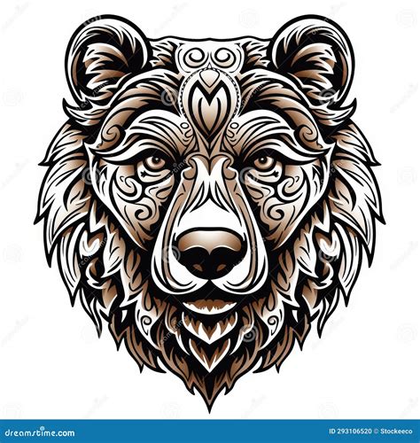 Ornate Bear Head Tattoo Design With Flawless Line Work Stock