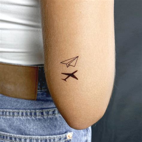 Paper Plane And Airplane Shadow Temporary Tattoo Set Of 3 Etsy Uk In
