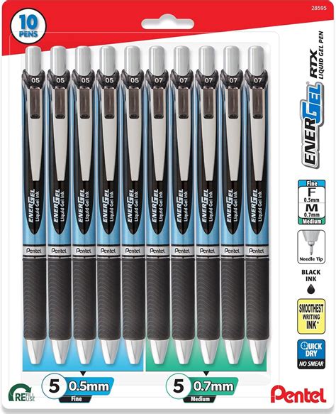 Pentel Energel Needle Tip Black Liquid Gel Ink Pens Variety Pack Of 10
