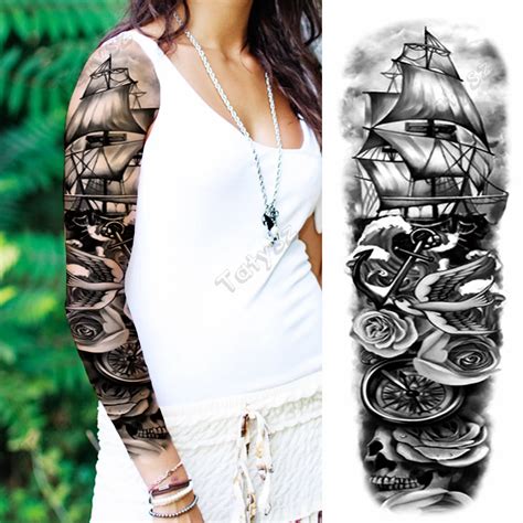 Pirate Ship Themed Arm Sleeve Temporary Tattoo Etsy
