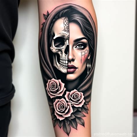 Portrait Of A Woman Half Skull Tattoo Design Portrait Of A Woman Half Skull Tattoo Design