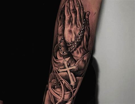 Praying Hands And Rosary With Salvation Tattoo Tattooimages Biz