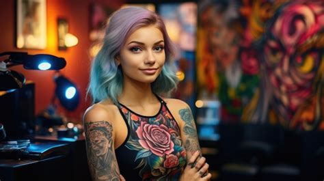 Premium Ai Image Young Attractive Female Tattoo Artist In A Tattoo