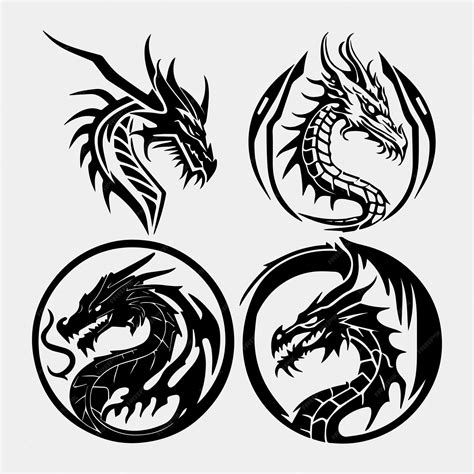 Premium Vector Vector Illustration Set Of Round Tribal Dragon Tattoo