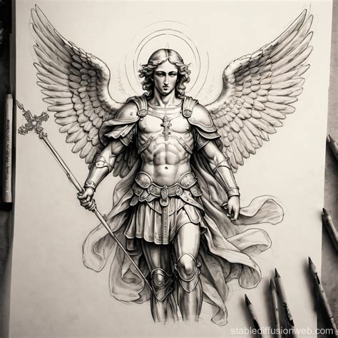 Saint Archangel Michael Tattoo Sketch Stable Diffusion Online Saint Archangel Michael Tattoo Sketch Stable Diffusion Online