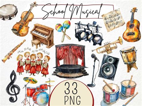 School Musical Clipart 33 Png Watercolor Kids Instruments Piano Png