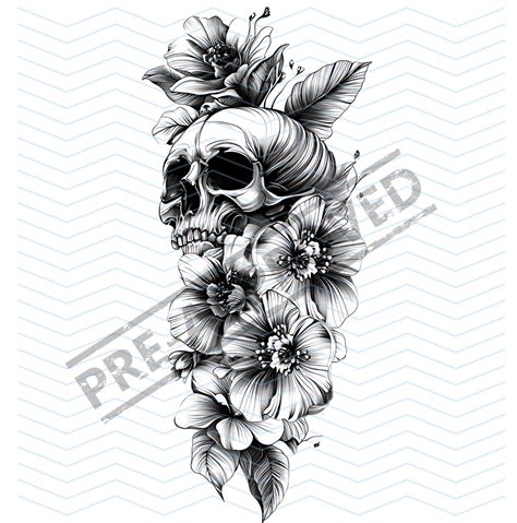 Skull Flowers Tattoo Design Canvas Art 4K Resolution Digital