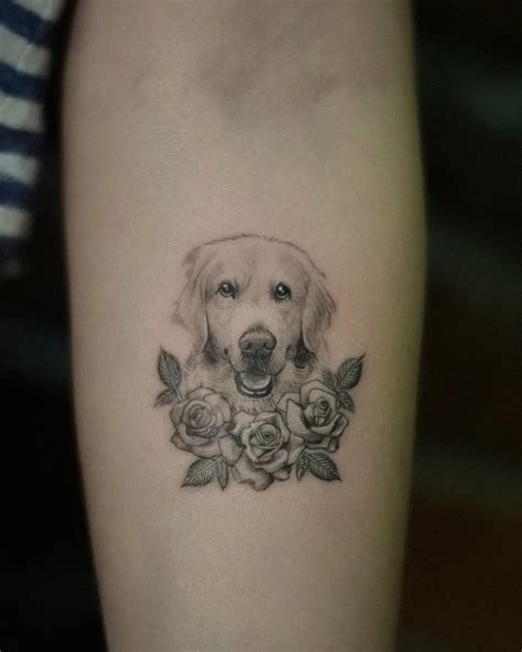 Small Micro Realistic Fineline Golden Retriever Tattoo By Alexandyr